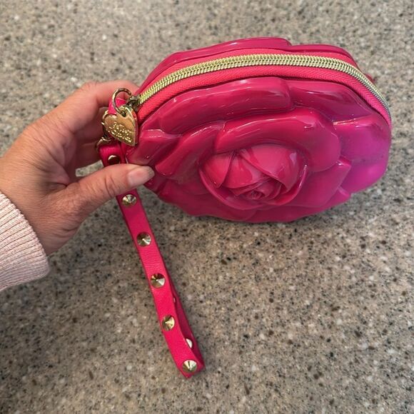 BETSEY JOHNSON Pink Rose Shape Studded Wristlet - Picture 5 of 8